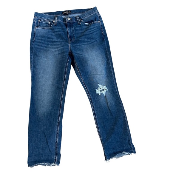 J.Crew Mercantile Women’s Distressed Frayed Hem Medium Wash Jeans Sz 29 GUC - Picture 1 of 6